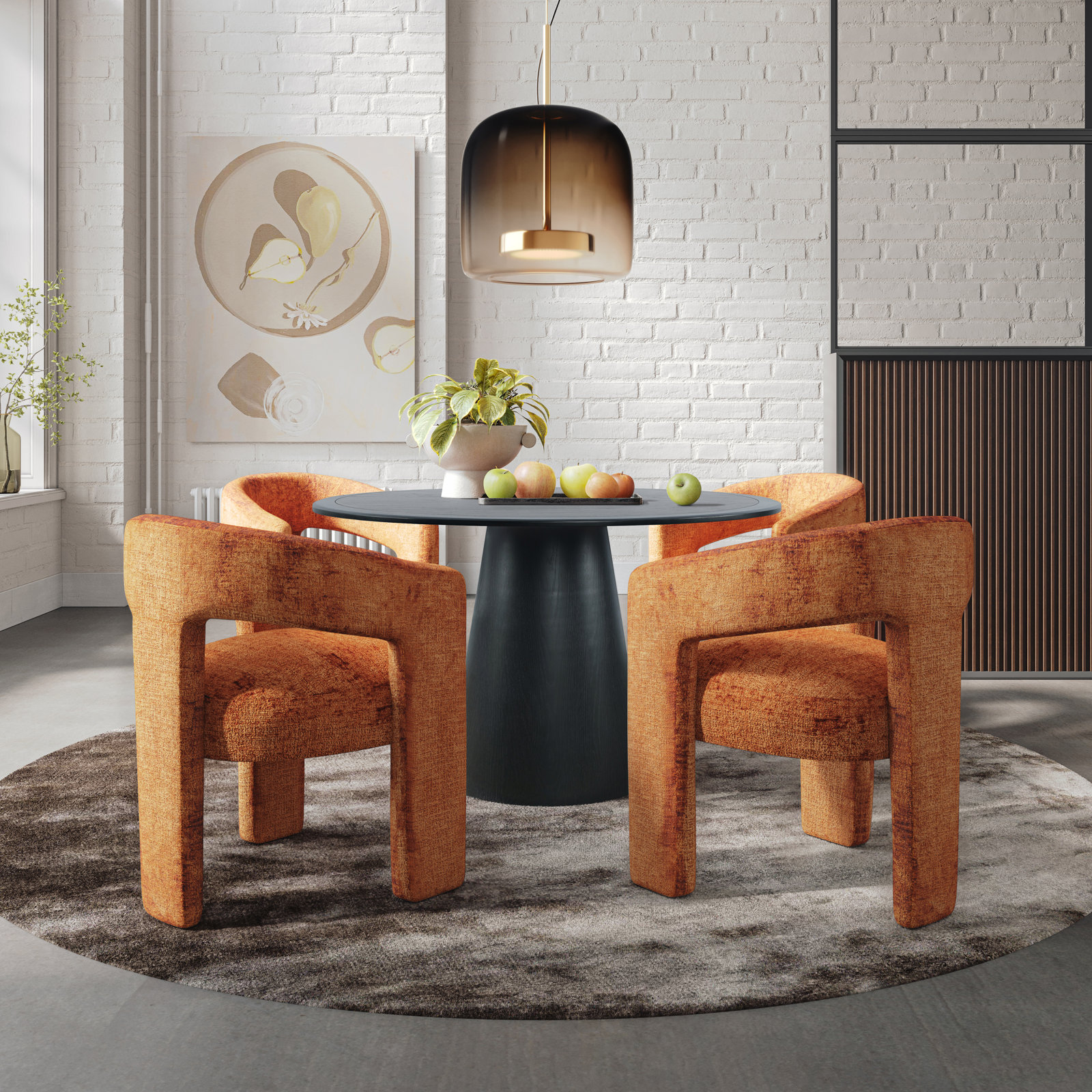 Darlington 5-Piece Dining Set, Gwen Rust Microsuede, Black