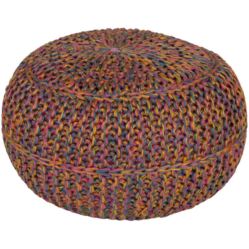 Zayden Upholstered Pouf, Rose/Mustard/Light Blue