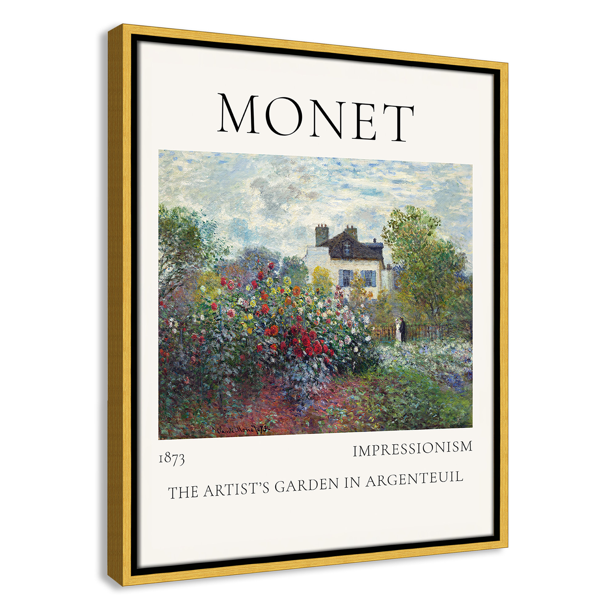 Artists Garden in Argenteuil Print by Claude Monet, No, 21.5" H x 17.5" W x 2" D, Gold Floater Frame