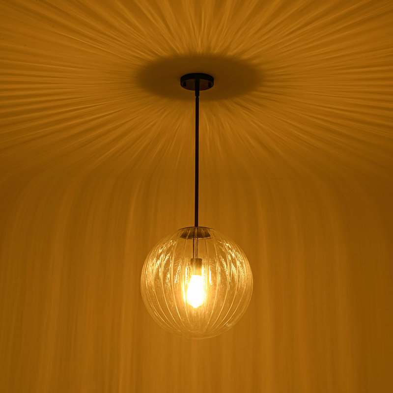 Luminaire suspendu sphérique en verre 1 lumière, Noir