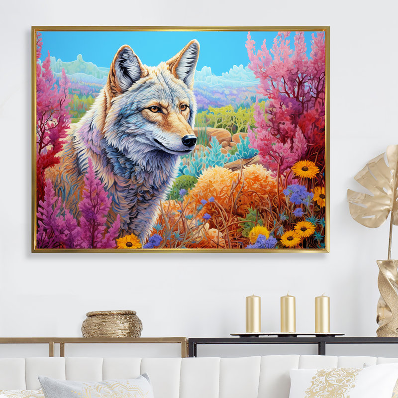 «Native Coyote Horizon» sur toile, Gold Picture Framed, 24" H x 32" W