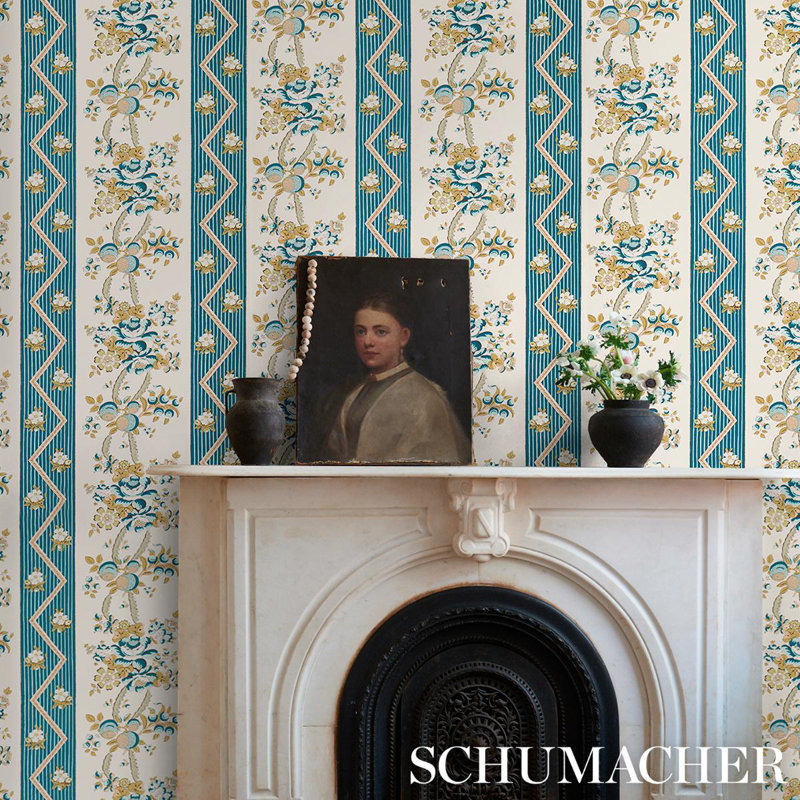 Sylvain Floral Stripe Wallpaper, Teal