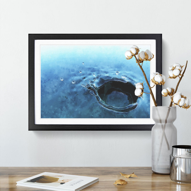 Splash Of Water In A Lake - Single Picture Frame Painting on MDF, 62cm H x 87cm W x 2cm D, Black Framed