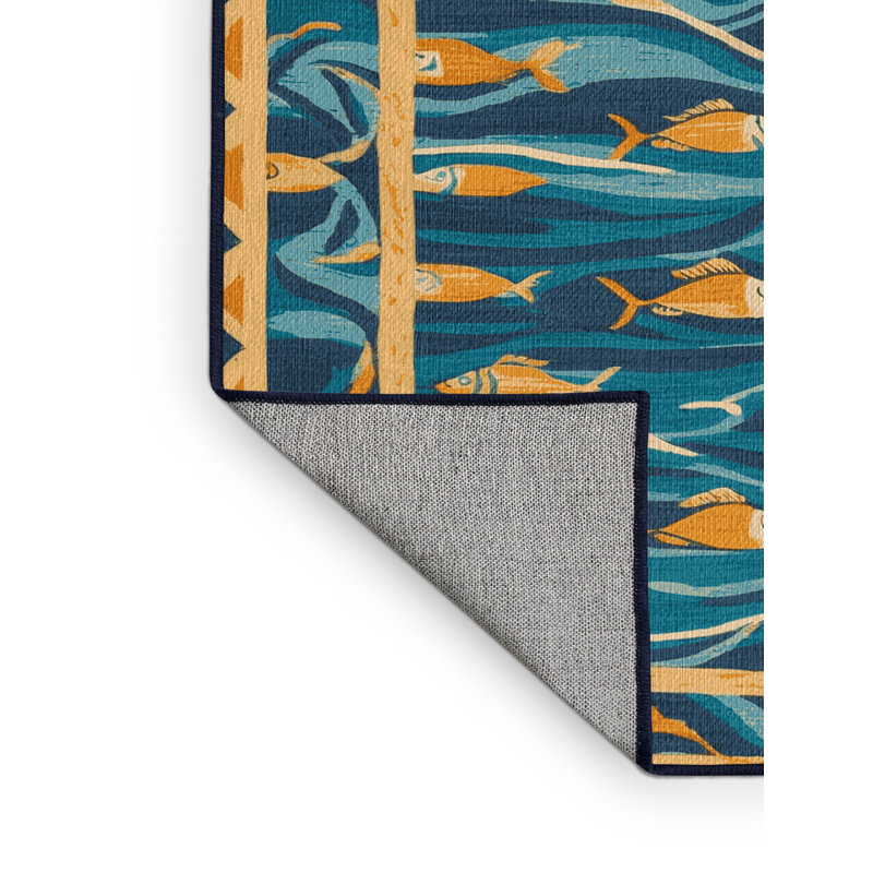 Washable Fish Groups Hawaiian Area Rug, Square 7'