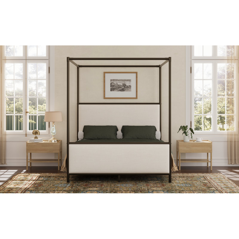 Arcana Canopy Platform Bed With Linen Upholstered Headboard