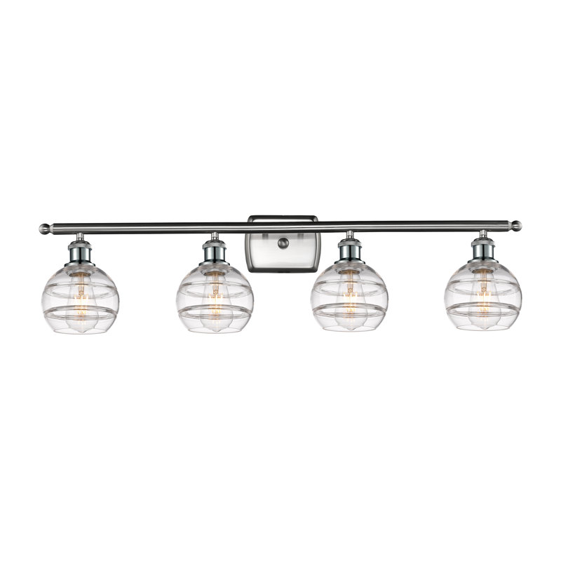 Éclairage pour meuble-lavabo à 4 lumières à intensité variable Chartoff, Transparent, Nickel satiné brossé