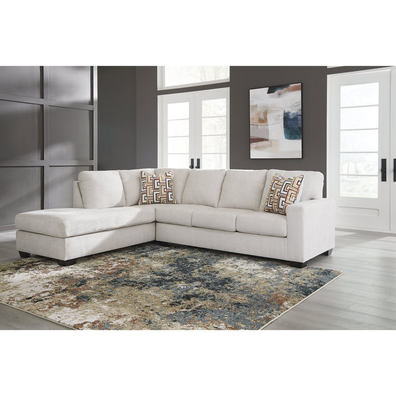 Canapé modulaire 2 pièces avec méridienne Kleban, Orienté à gauche (vu de face), Polyester blanc
