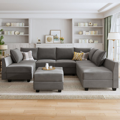 Tremee Modular Corner Sectional Velvet Sofa & Chaise with Ottoman