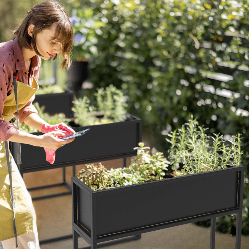 Pot à fleurs surélevé en métal Dekker, H 28 po x l 28 po x P 8 po, Noir