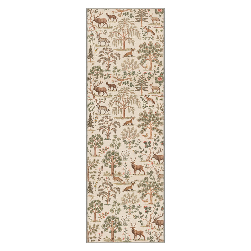 Eden Floral Machine Washable Brown / Beige Indoor Area Rug with Non-Slip Backing, Runner 2'6" x 8'