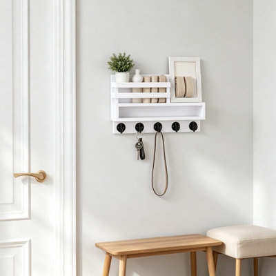 Porte-clés mural et porte-clés, porte-clés avec tablette de rangement et 5 crochets pour vestibule, manteau, laisse pour chien, organisateur de décor de maison de campagne
