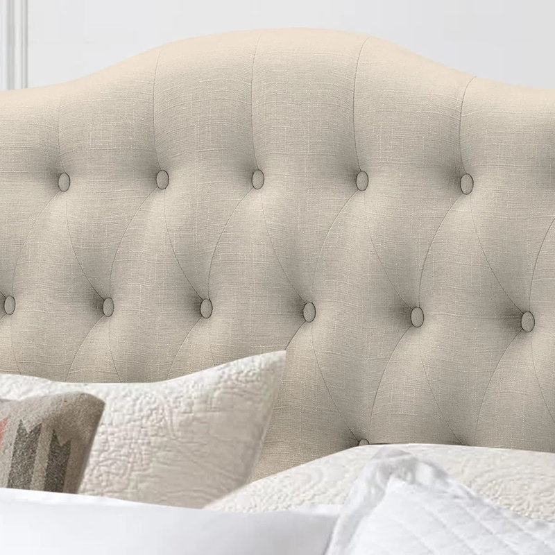 Linen Upholstered Headboard-Modern-Adjustable Height-Button Tufting, King, Beige