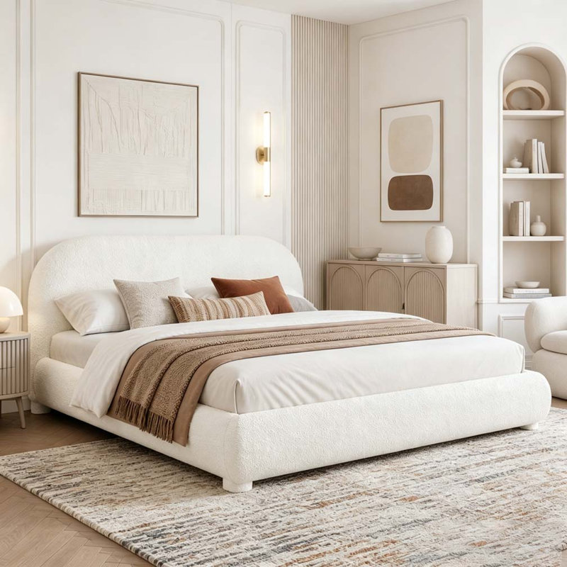 Lit moelleux en velours, Cream, Grand lit