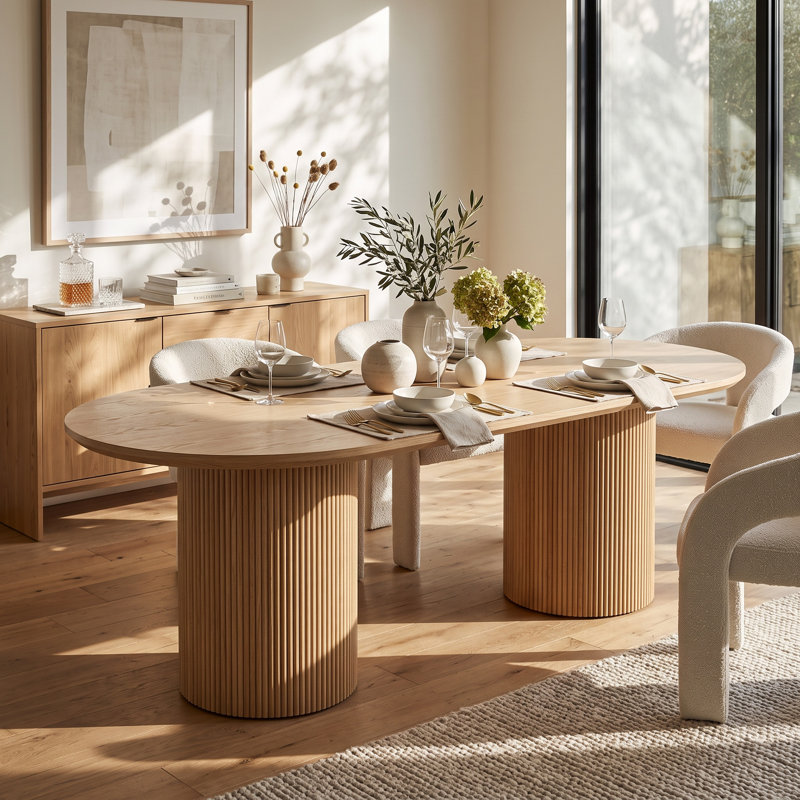 Table de salle à manger ovale en bois massif naturel de 90,5 po de largeur avec pieds cannelés