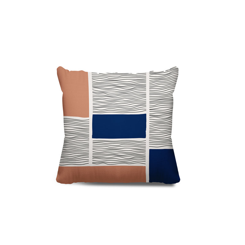 Coussin intérieur / extérieur Rapu, L 15 po x H 15 po, Saumon / beige / bleu marine