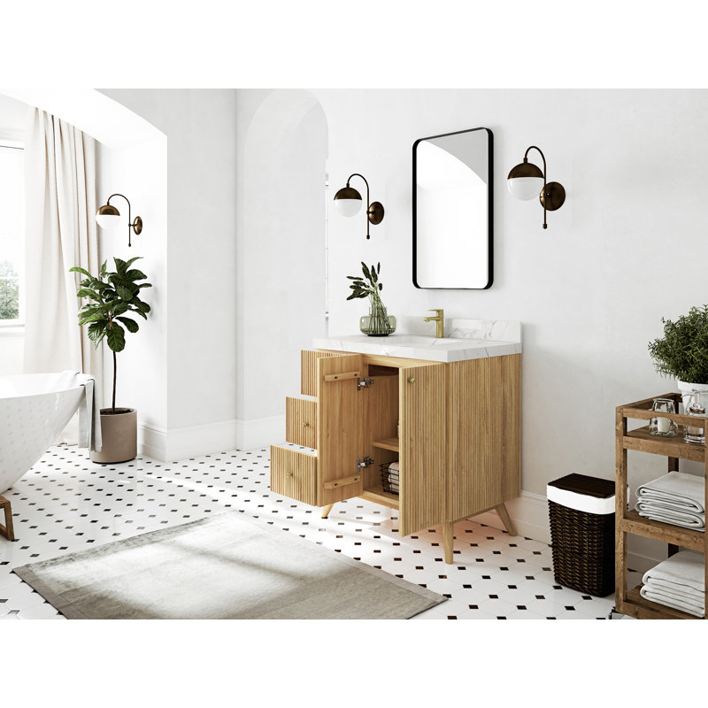 Kymberle 36'' Single Bathroom Vanity with Top, White Quartz