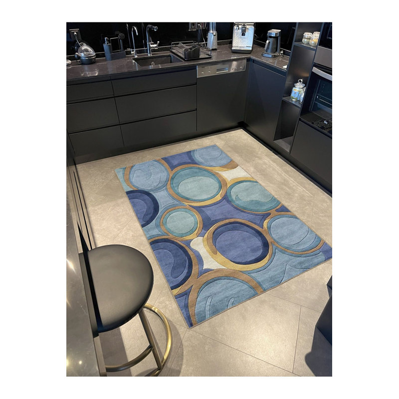 Tapis bleu tissé à motif lavable à la machine, Tapis de couloir 2 pi 6 po x 6 pi 7 po inclus