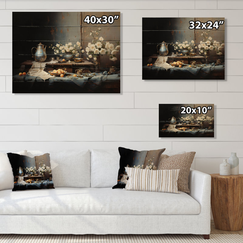 Nature morte sérénité florale III sur bois, H 24 po x l 32 po x P 0,78 po