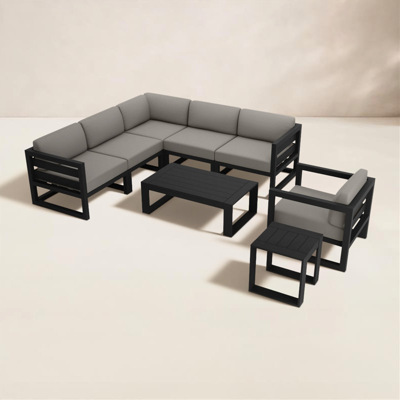 Avion Outdoor 4 - Piece Conversation Set, Canvas Charcoal Sunbrella® Canvas, Black