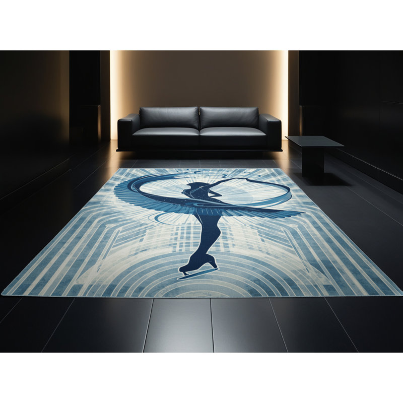 Tapis chic et luxueux lavable à la machine Hambrook Skating Ice, 5 x 7