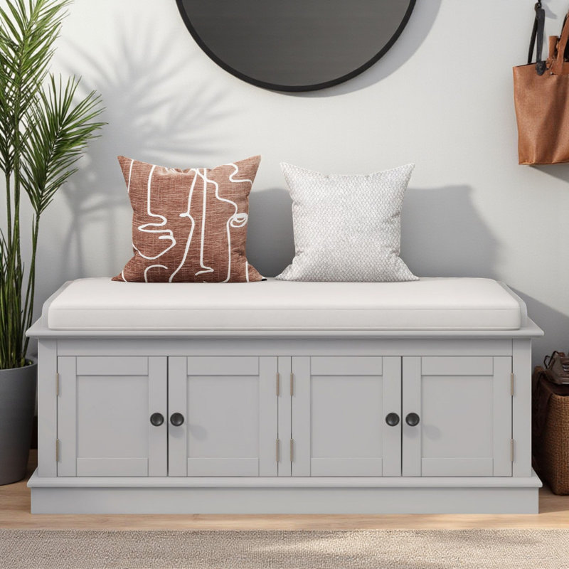 Upholstered Storage Bench, Gray Wash