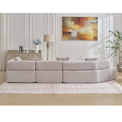 Modern Minimalist 140" L-Shape Couch ,No Assembly Required,Boucle,Modular Sofa ,Couch With Chaise,Free Combination Foam-Filled Sofa, 4 Seats, Gray