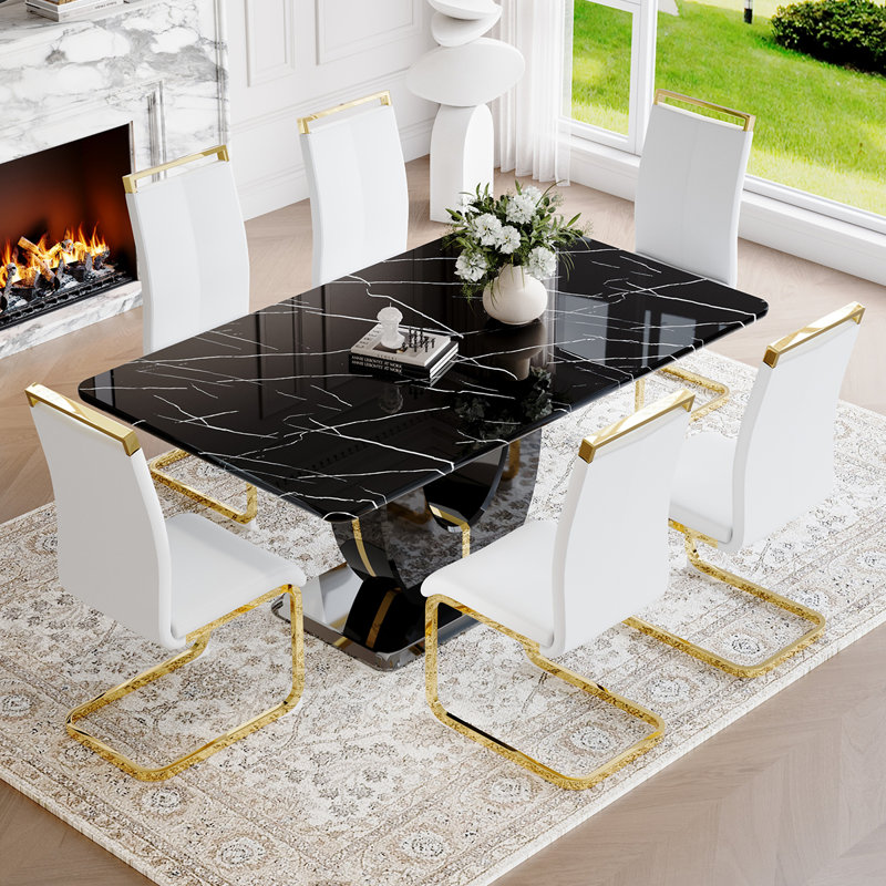 Ensemble de table de salle à manger, Blanc, 7