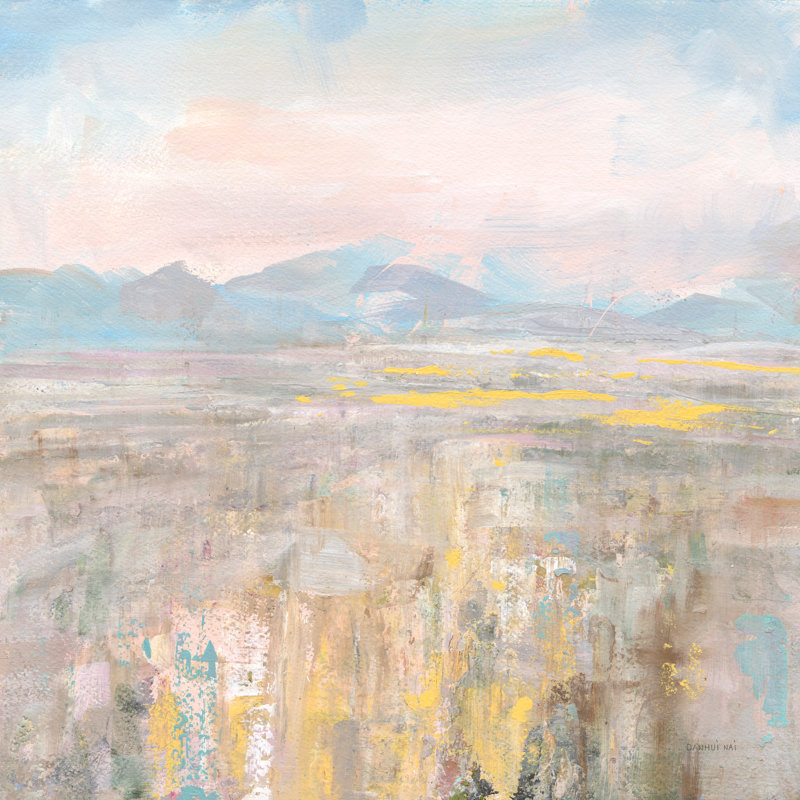 C-00474-Landscape Abstract, Yellow, Brwn, Blue, Cyan, Teal, Pink, Cream, Mountains, Impressionistic, 24" H x 48" W x 1.5" D