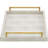 Shagreen Decorative Rectangle Coffee Table Tray, Faux Leather Serving Tray With Gold Handles