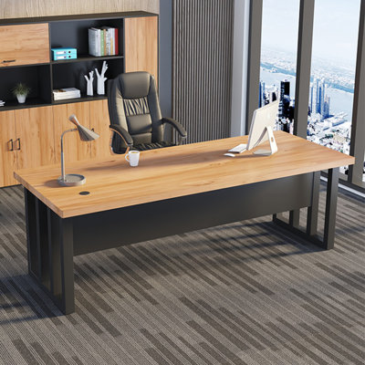 Burlywood + bureau rectangulaire en bois massif noir + fer