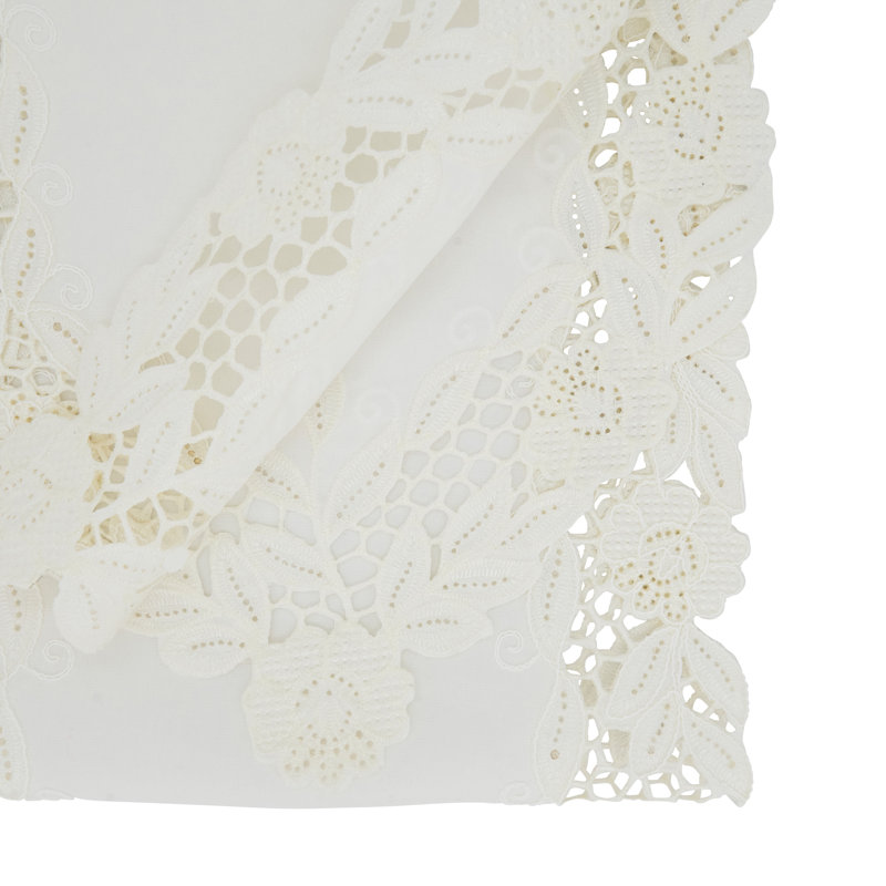 Ivory Floral Embroidered Polyester Table Runner