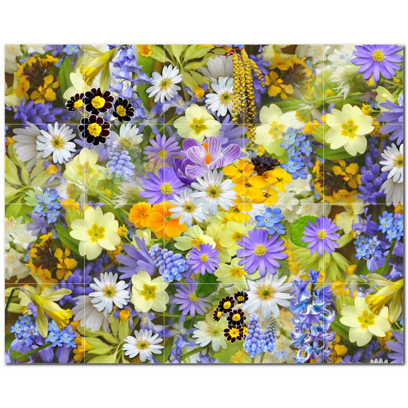 Panneau décoratif en céramique 12 po x 12 po Flowers Photo Flowers