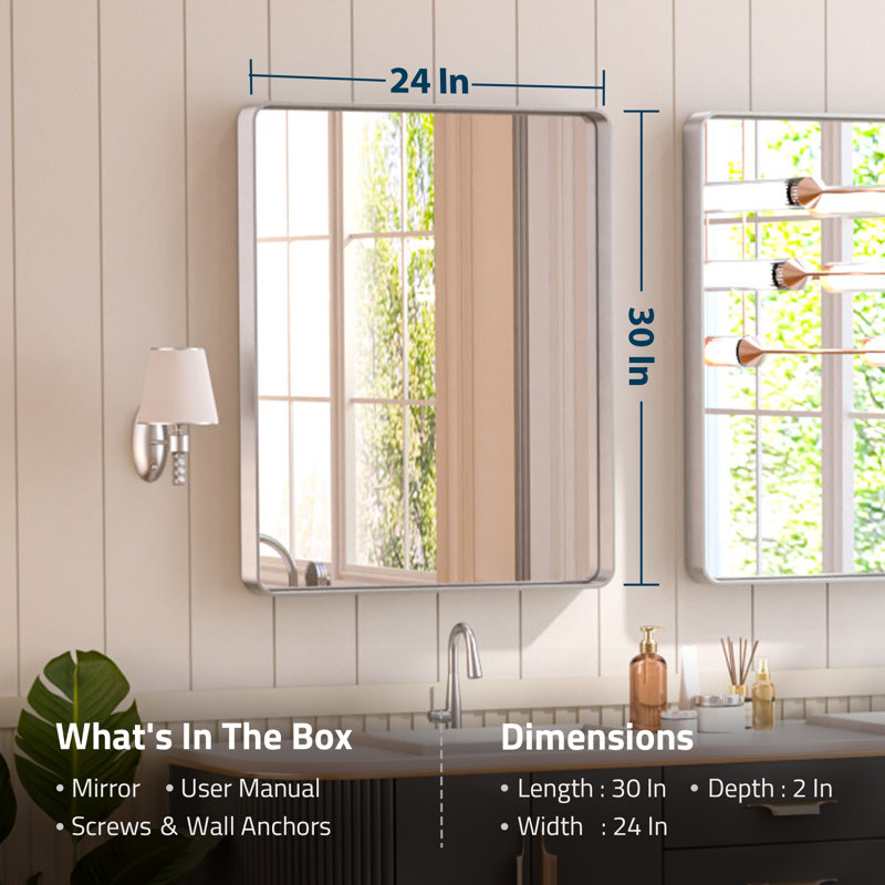 Miroir d'appoint Tyro, Argent, 30 po x 24 po, Rectangulaire