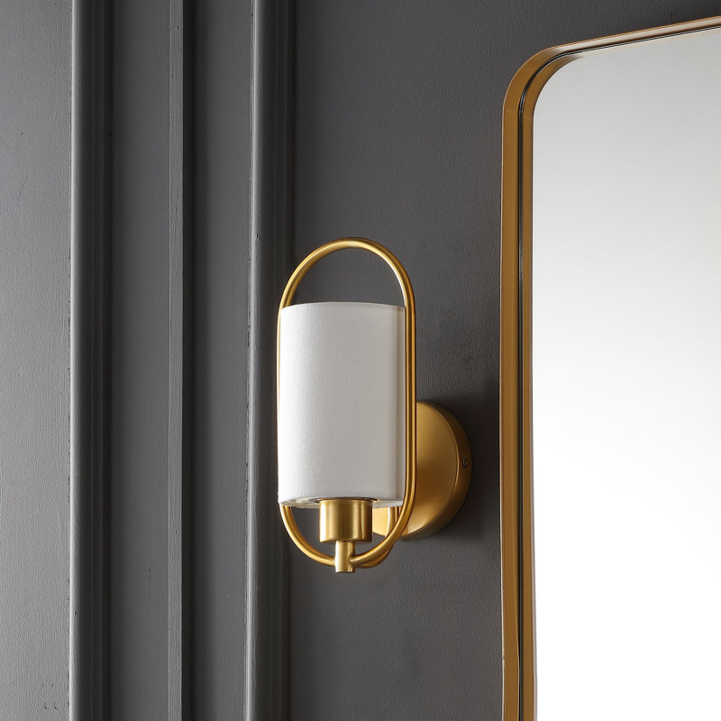 Haldea 6" Brass and Off-White Fabric Wall Sconce