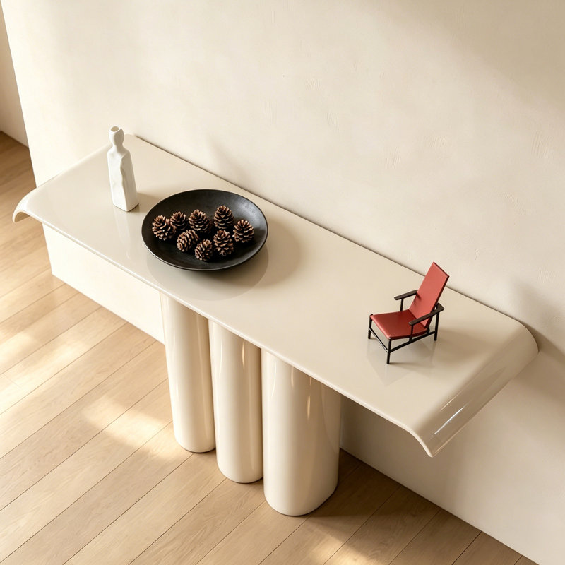 Console simple de style français moderne, H 33,5 po x l 78,7 po x P 15,7 po, Beige, Beige, Beige
