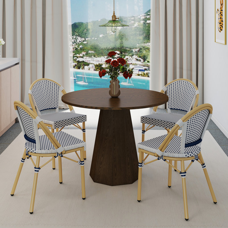 Ensemble de table de salle à manger Altesa, 5 pièces: table, 4 chaises, Noyer / bleu / blanc