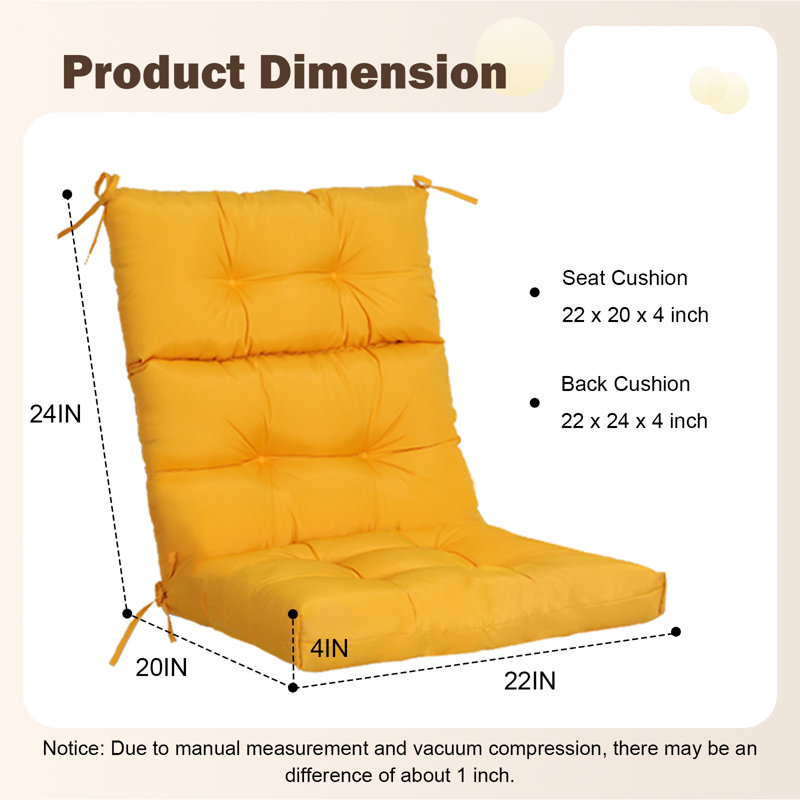 Patio High Back Chair Cushions Set Of 2 - Outdoor Dining Chair Pads,waterproof Replacement Seat Pad,for Rocking And Lounge Chairs,indoor & Outdoor Furniture Cushions,with Non-slip Belt