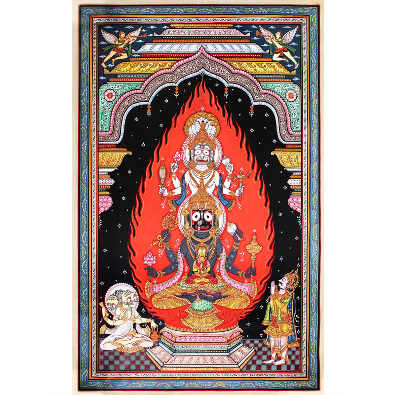 Dieu God Jagannath et Narasimha, peinture | Peinture de Patta sur soie de tussar