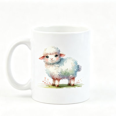 Cute Lamb Design Ceramic Coffee Mug - Playful Pastel Sheep Art, Perfect Gift for Coffee Lovers, Birthdays, Holidays.