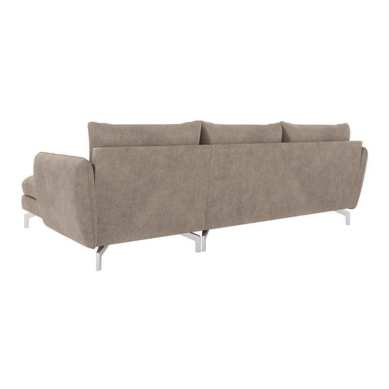 Modern Corner Chaise Sofa Kimo with Silver Metal Legs, Dark Beige, Right Hand Facing