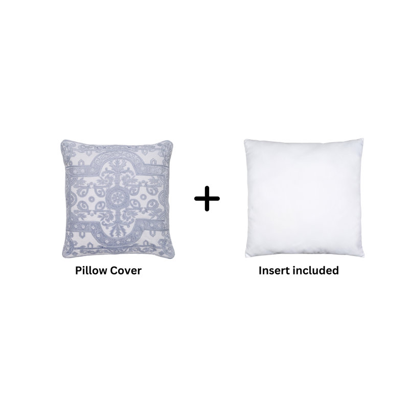 White Linen Square Pillow with Velvet Applique Embroidery