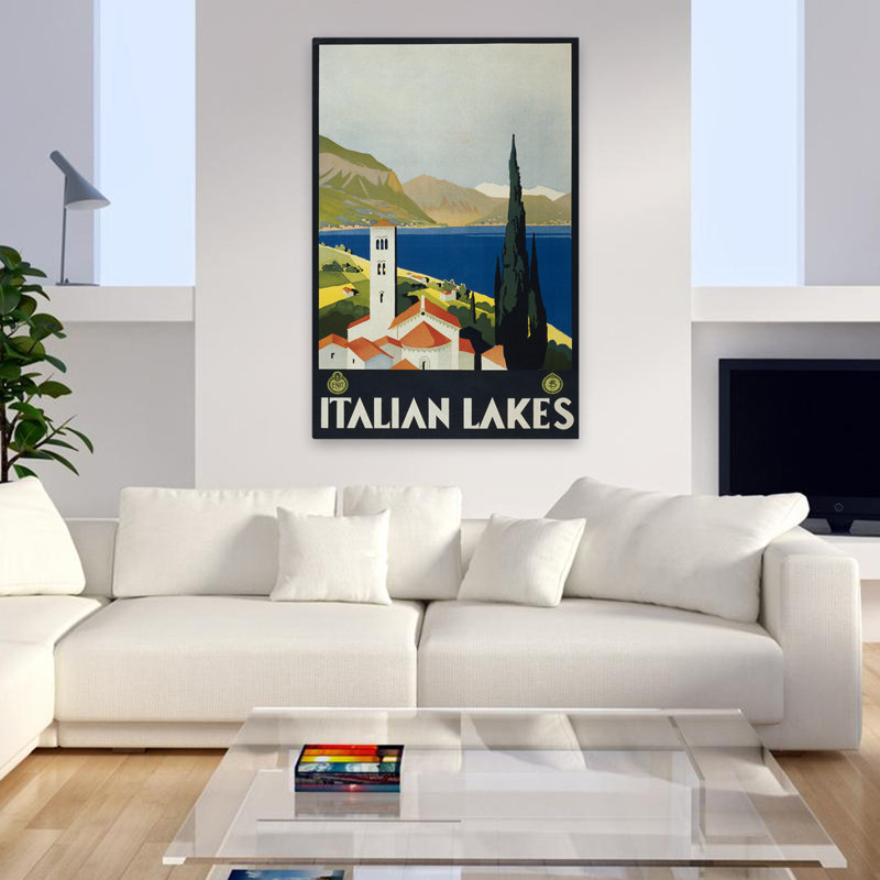 Lacs italiens minimalistes; Illustration de voyage et carte moderne, H 48 po x l 32 po