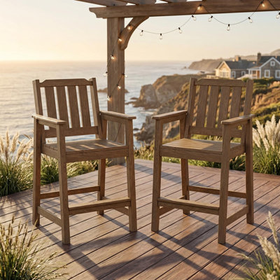 Set of 2 All-Weather HDPE Bar Height Patio Chairs, 400 lbs Capacity with Back & Footrest for Balcony, Courtyard, Terrace, Cafe, Bistro