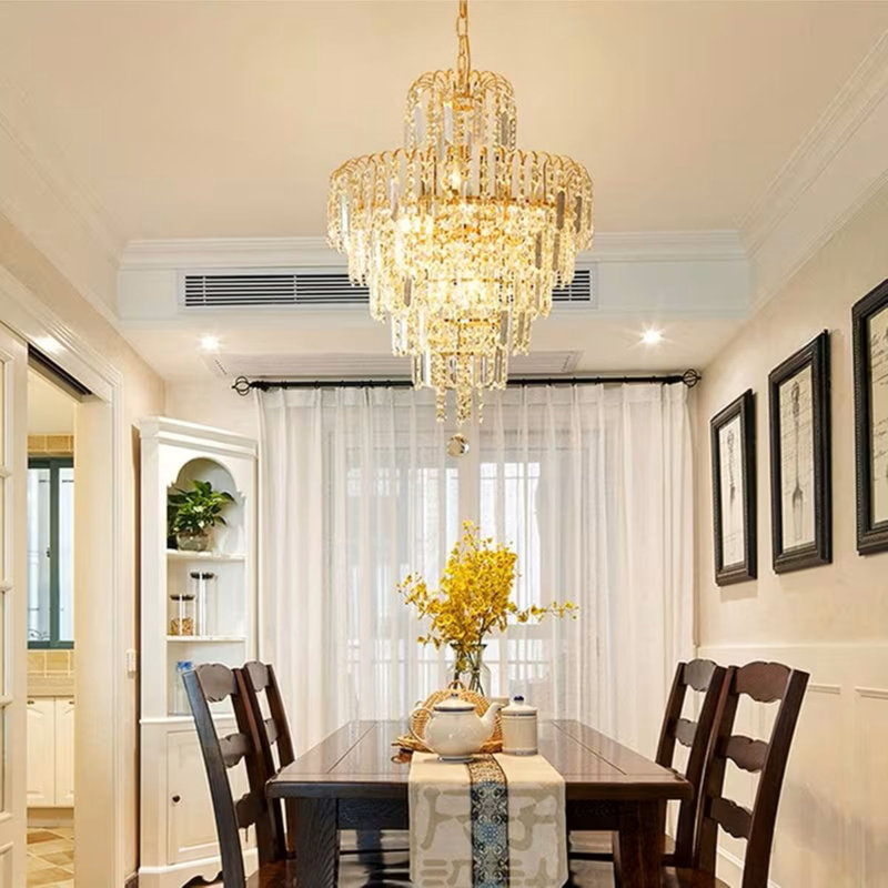 Lustre moderne en cristal avec gouttelettes en cristal K9 et luminaire amovible - Luminaire suspendu semi-encastré pour salle à manger 4 lumières, douille E14 (non incluse)