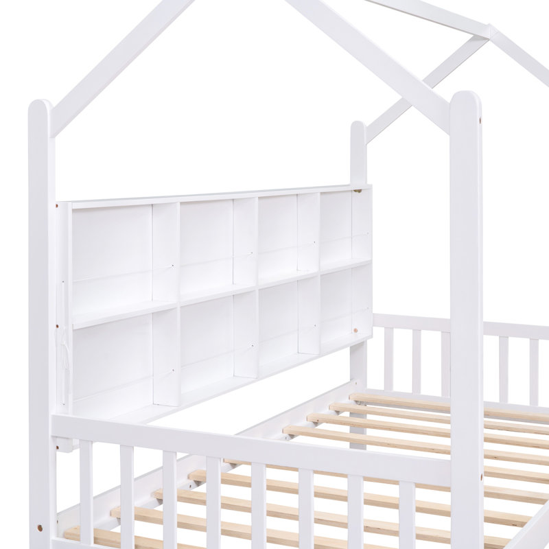 Lit simple en bois avec 2 tiroirs, lit avec tablette de rangement, blanc