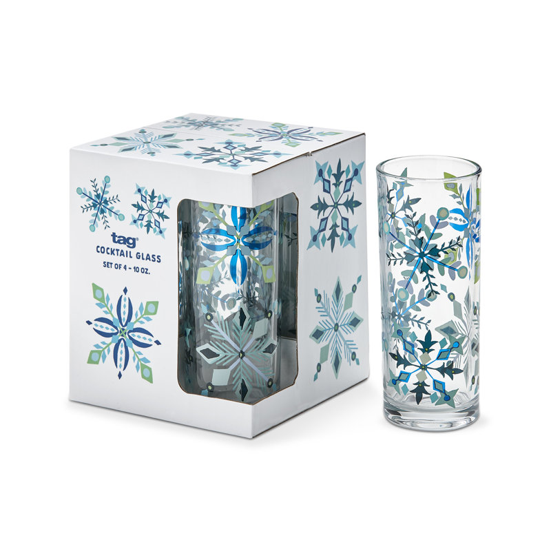 Alpine Glow Blue Snowflake Winter Cocktail Glass Set