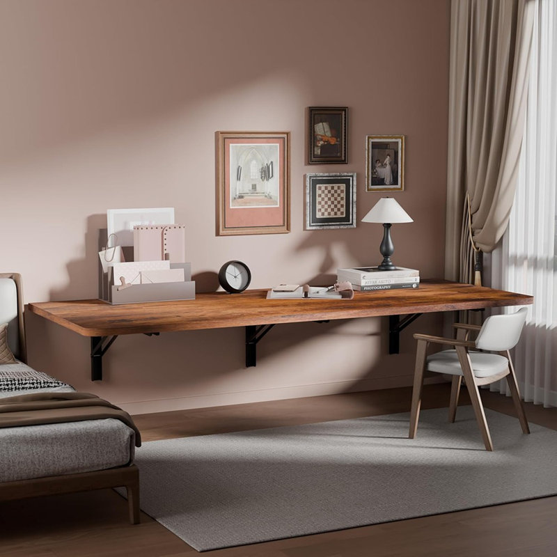Table d'étude flottante pliable en bois d'ingénierie avec supports pour tablette