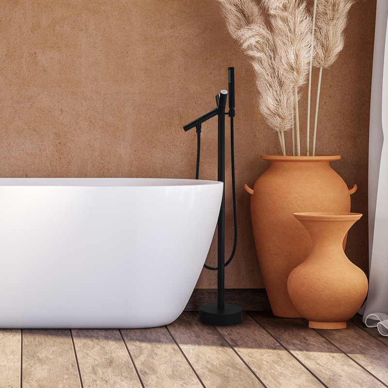Robinet de baignoire romaine à deux poignées avec douche à main Brulon, Noir mat