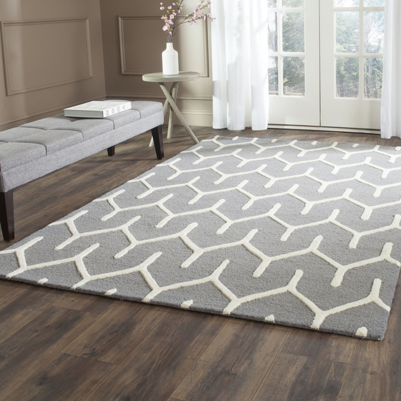 Deedgra Hand Tufted Wool Geometric Rug, Rectangle 6' x 9'