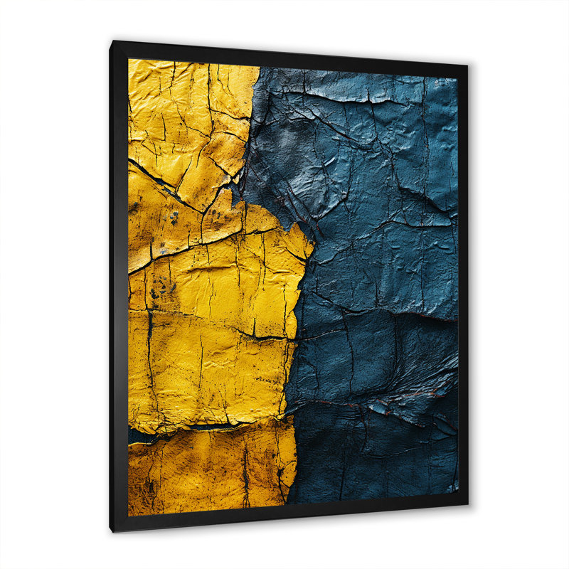 Collage azur harmonique - Collages abstraits, art mural, H 20 po x l 12 po x P 1 po, Cadre simple noir